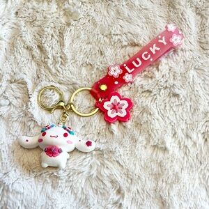 Sanrio Cinnamoroll with Pink Flowers Keychain Wristlet Bag Charm